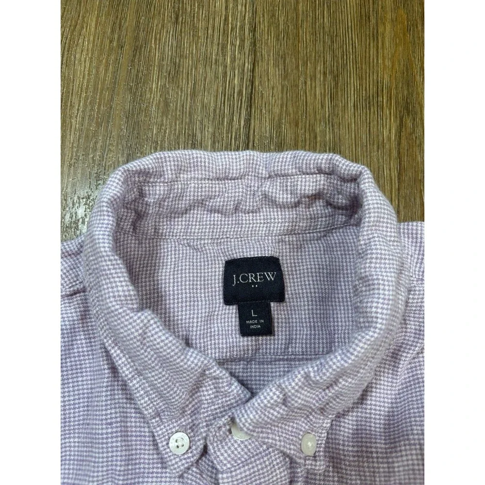 J. Crew Mens Purple White Houndstooth Linen Cotton Button Down Shirt Large